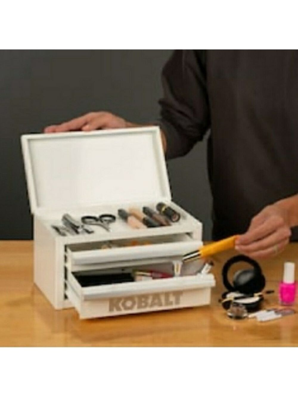 Kobalt Mini Tool Chest Make Up Organizer Craft Supplies White Metal Silv… - Picture 5 of 9
